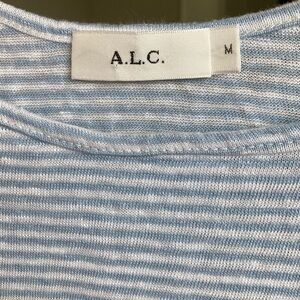 A.L.C. Light Blue and White Knit 100% Linen Tank Top